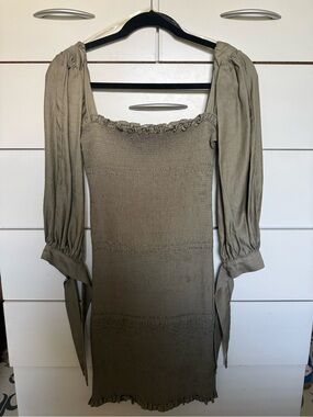 HYFVE Olive Smocked Puff-Sleeve Mini Dress